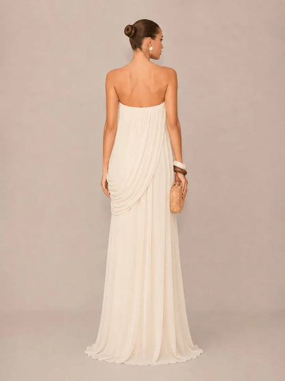 Leandra Ruched Tulle Strapless Maxi Dress