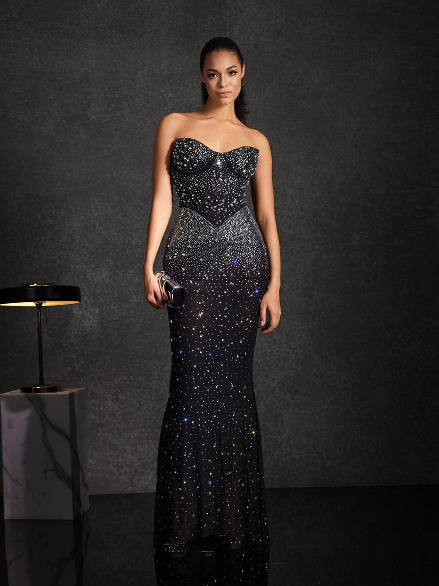 Arabella Strapless Rhinestone Maxi Dress