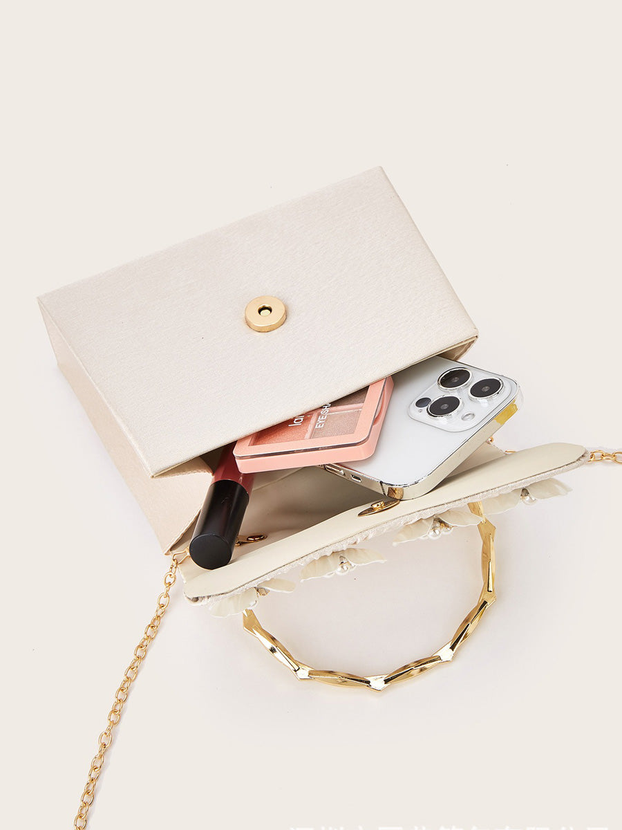 Eliza Pleated Pearl Flower Handbag