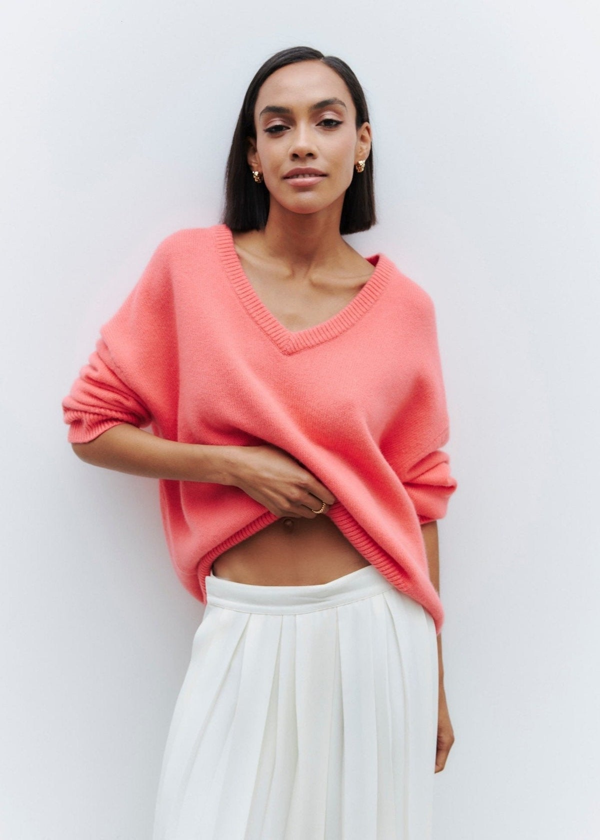 Loose Knit Sweater V Neck Soft Breathable Fabric