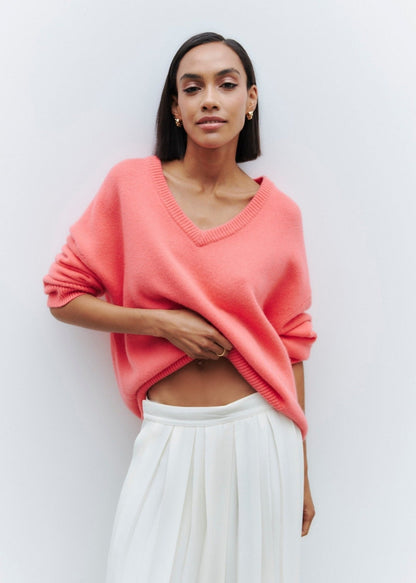 Loose Knit Sweater V Neck Soft Breathable Fabric