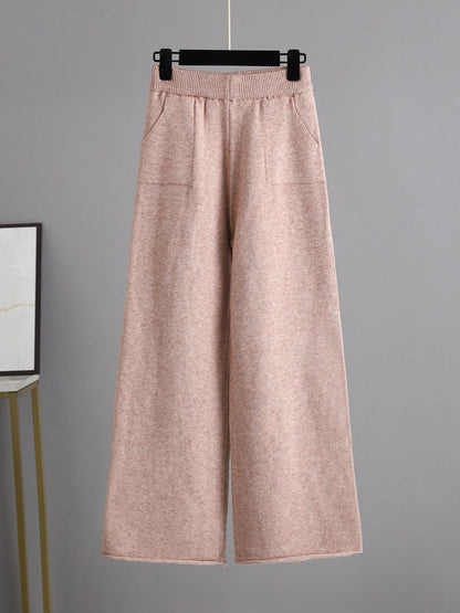 Urban High-Low Wide Leg Split-Side Solid Color Half Turtleneck Sweater Tops Pants Two Pieces Set