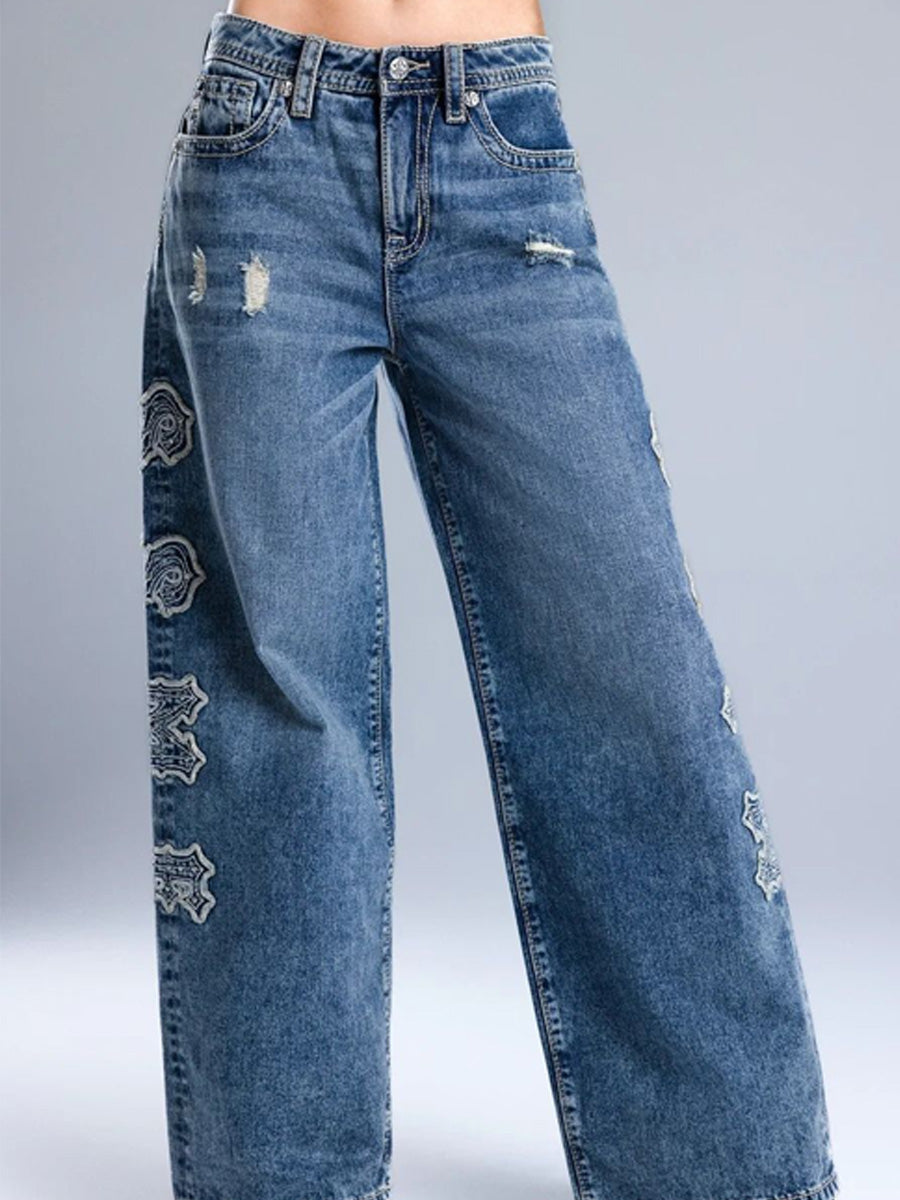 Cassandra Embroidered Appliqué Jeans