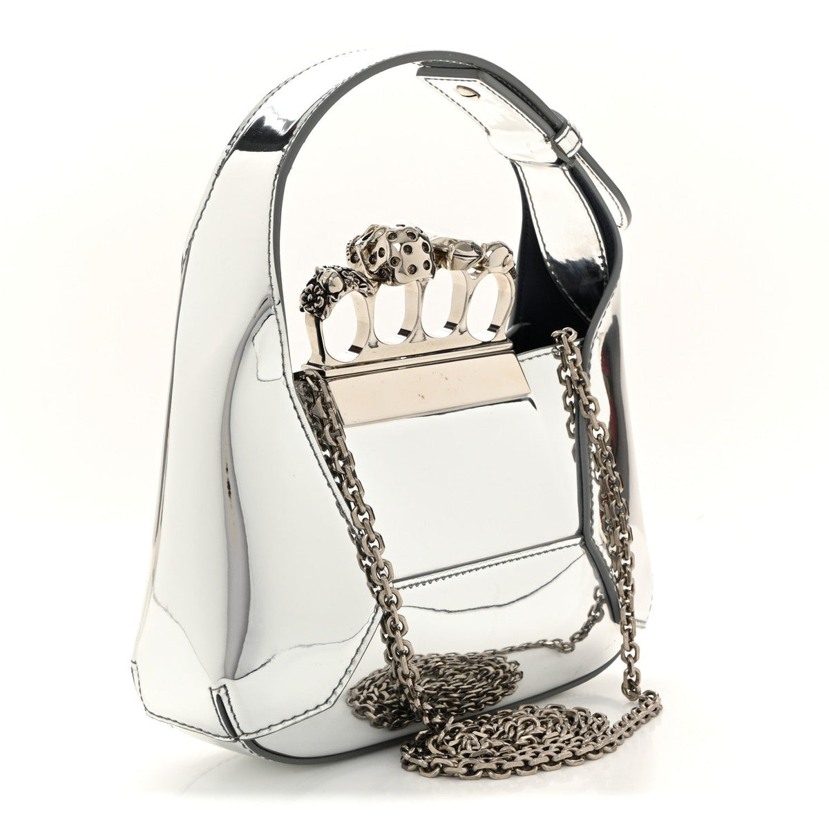 Metallic Jeweled Mini Hobo Bag Silver