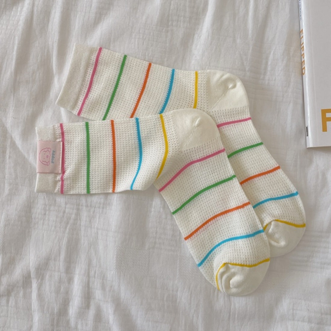 Rufia - Colorful Polka Dot Striped Mesh Crew Socks