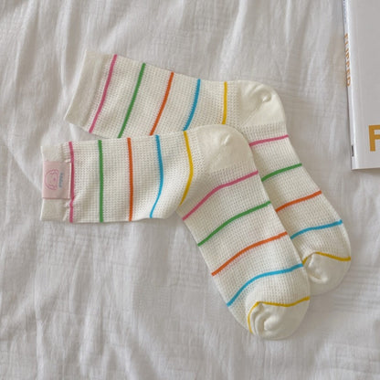 Rufia - Colorful Polka Dot Striped Mesh Crew Socks