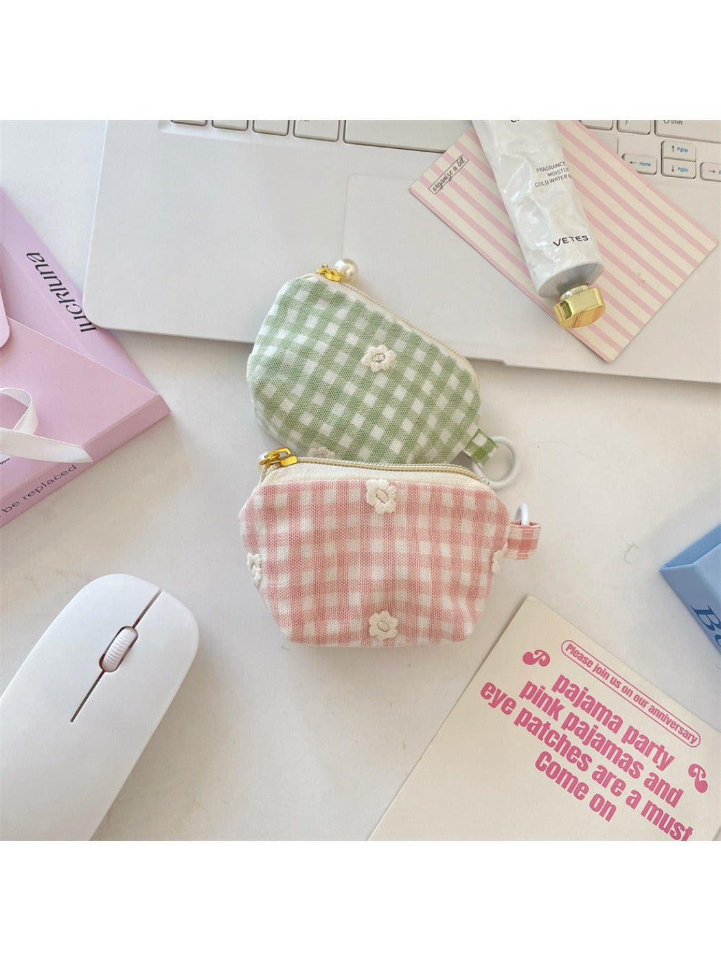 Cosbai - Mini Plaid Coin Purse with Zipper