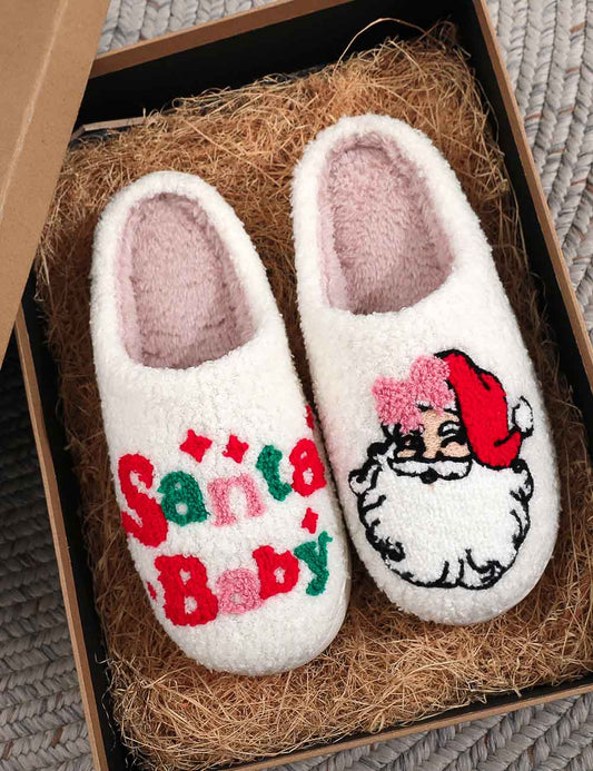 Winter Santa Claus Warm Fleece Indoor Slippers
