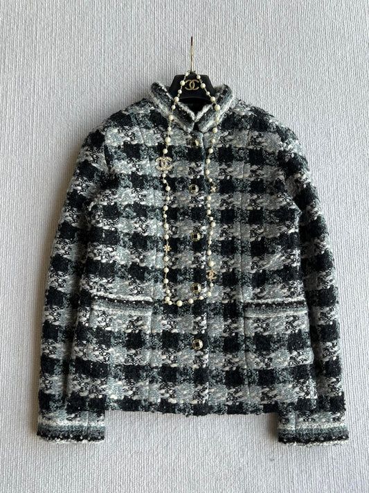 Chanel 2025 Plaid Tweed Jacket Black Wool Polyester 325363