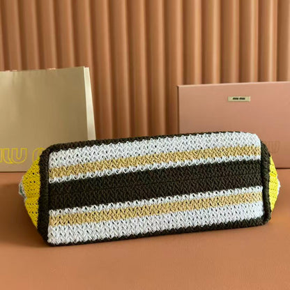 Miu Tote Bag 40cm Raffia-Effect Woven