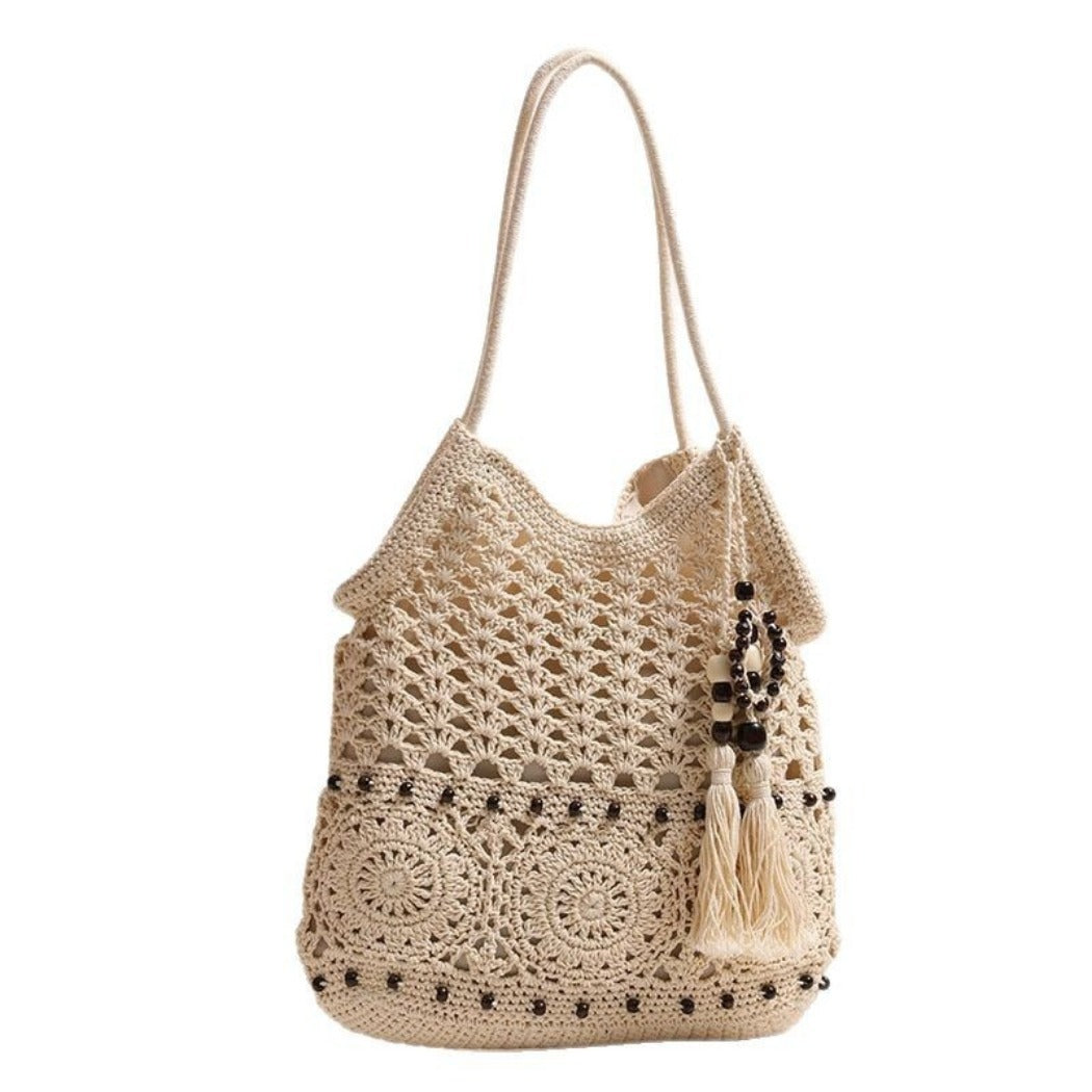 Cosbai - Boho Crochet Shoulder Bag With Zipper