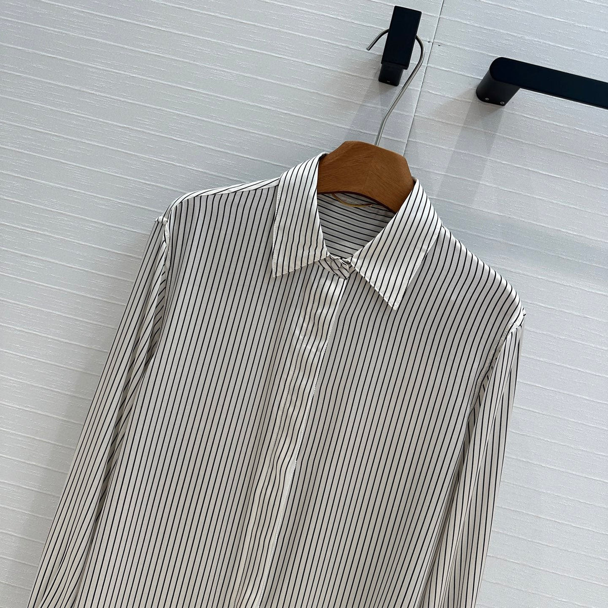 YSL 25 Striped Shirt Black mix White Silk