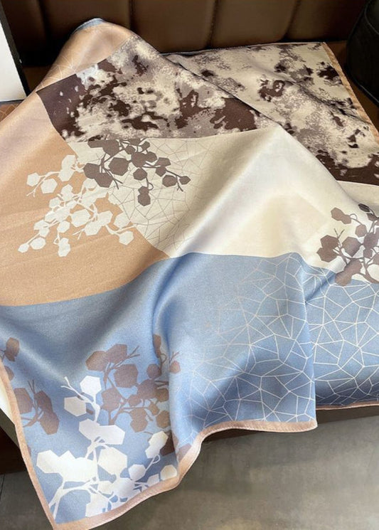 Satin Floral Square Scarf With Subtle Neutrals