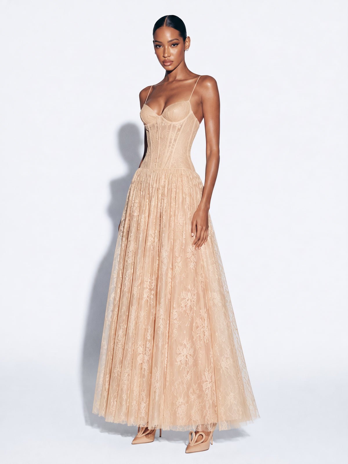 Zoe Lace and Mesh Boned Maxi Dress