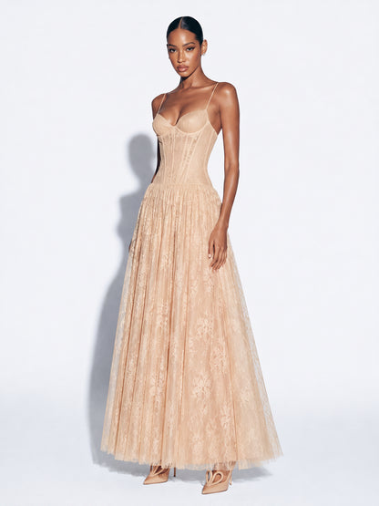 Zoe Lace and Mesh Boned Maxi Dress