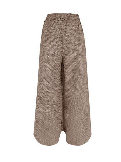 Wide Leg Loose Drawstring Pleated Tiered Casual Pants Bottoms