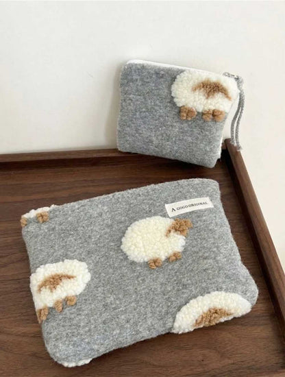Cute Lamb Wool Portable Zipper Cosmetic Bag
