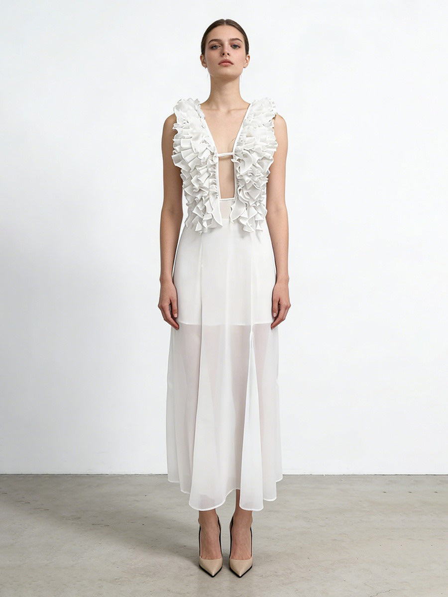 Noelle V Neck Layered Ruffle Maxi Dress