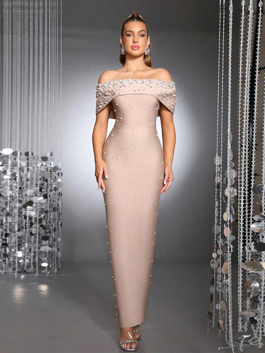 Katia One Shoulder Pearl Diamond Maxi Dress