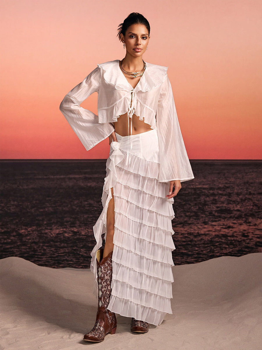 Octavia Ruffle Tiered Split Skirt Set