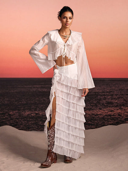 Octavia Ruffle Tiered Split Skirt Set