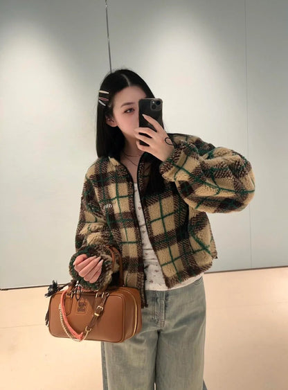 MIUMIU PLAID FLEECE JACKET STYLE 714