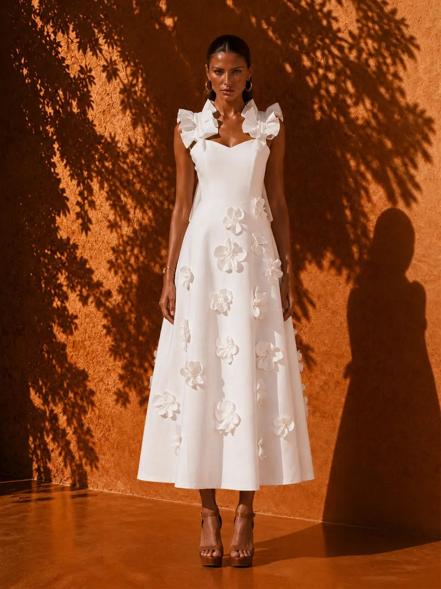 Delia 3D Floral Patchwork Ruffled Maxi Dress