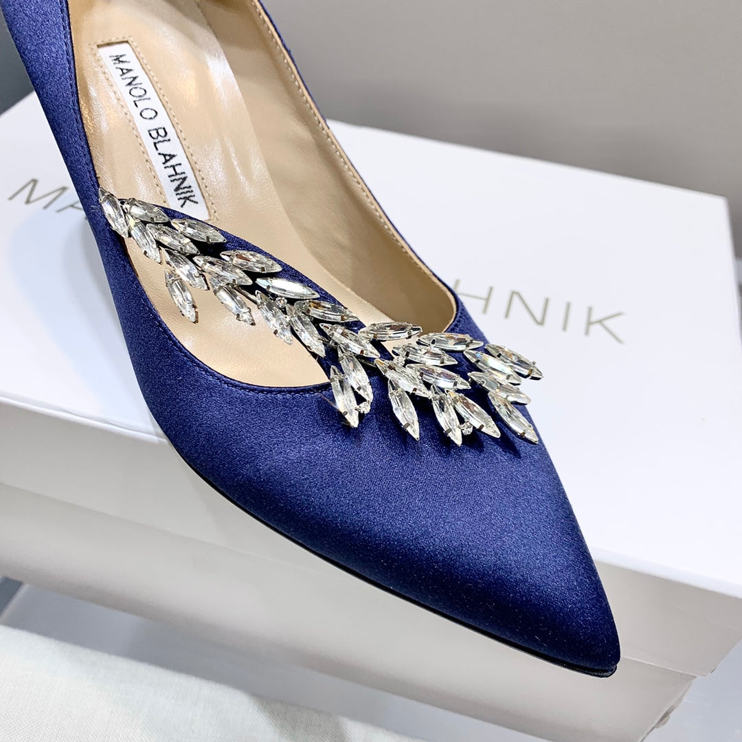 Manolo Women's Nadira Pumps 70 Blue Satin