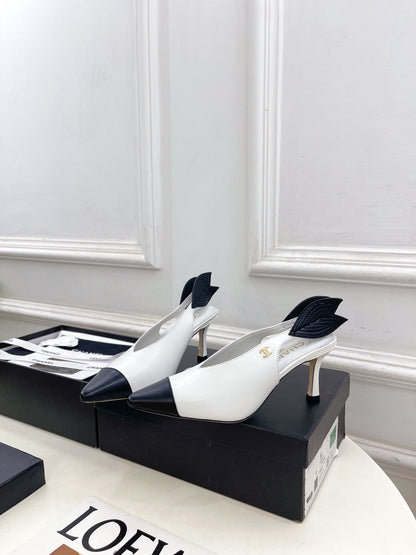 CC 26 SS Open-Back Sandals 7.5cm White Black Calfskin 586932