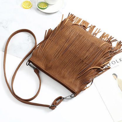 Trendy Leather Fringed Hobo Shoulder Bag