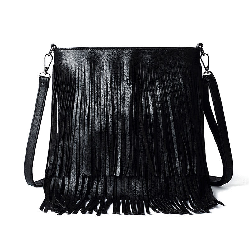 Trendy Leather Fringed Hobo Shoulder Bag
