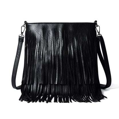 Trendy Leather Fringed Hobo Shoulder Bag