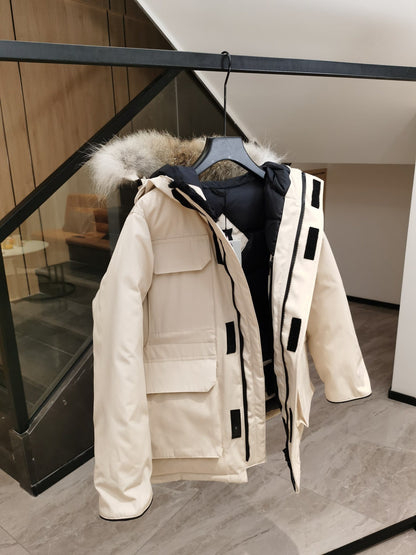 Canada Goose Children Parka Jacket Off White Fox Fur Polyester Cotton