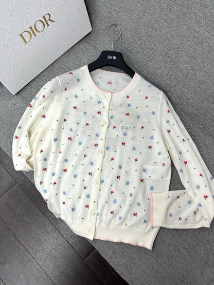 CD Dioramour Cardigan Embroidered Ivory Wool 349490