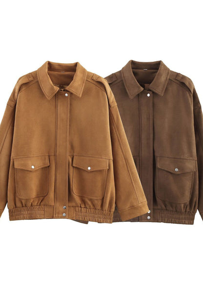 Suede Effect Oversized Jacket With Front Pockets