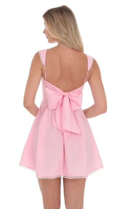 Embroidered Strap Fit and Flare Dress in Pink