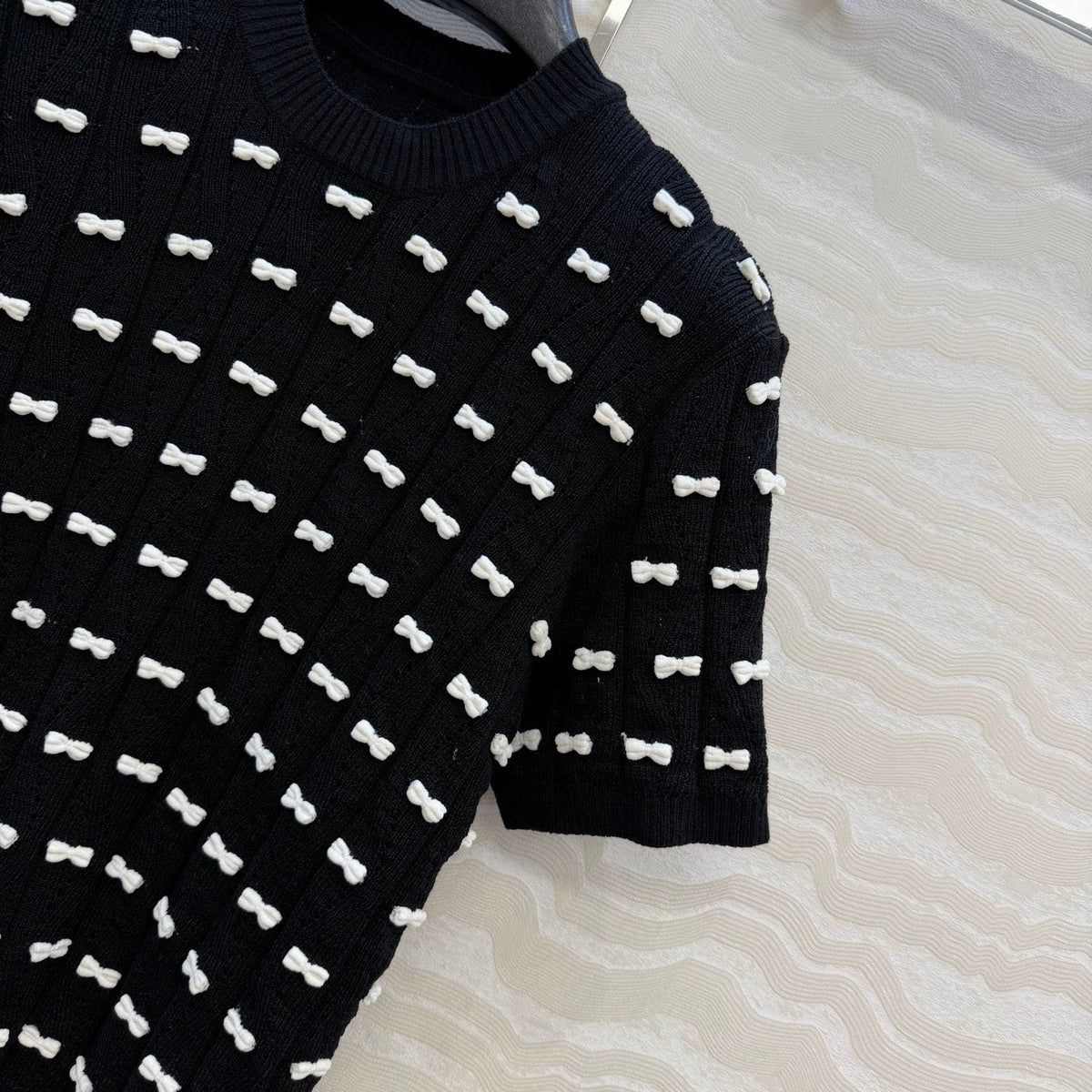 CC 26 Short-Sleeved Top Black White Knit 342788