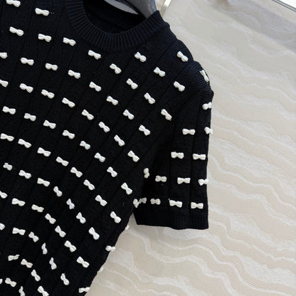 CC 26 Short-Sleeved Top Black White Knit 342788