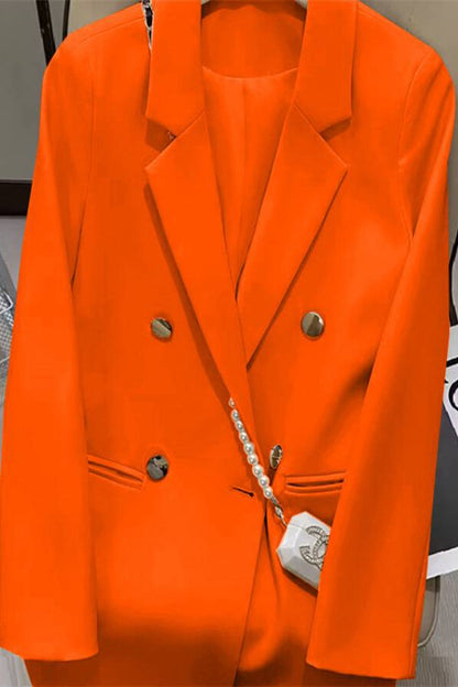 Metal-buttoned double-breasted suit jacket