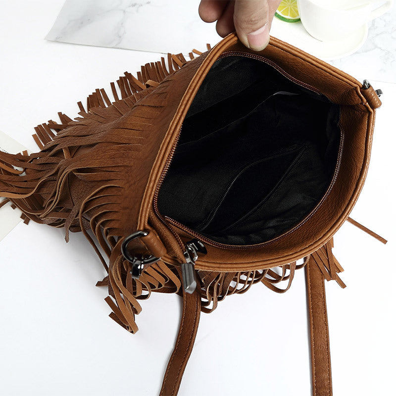 Trendy Leather Fringed Hobo Shoulder Bag