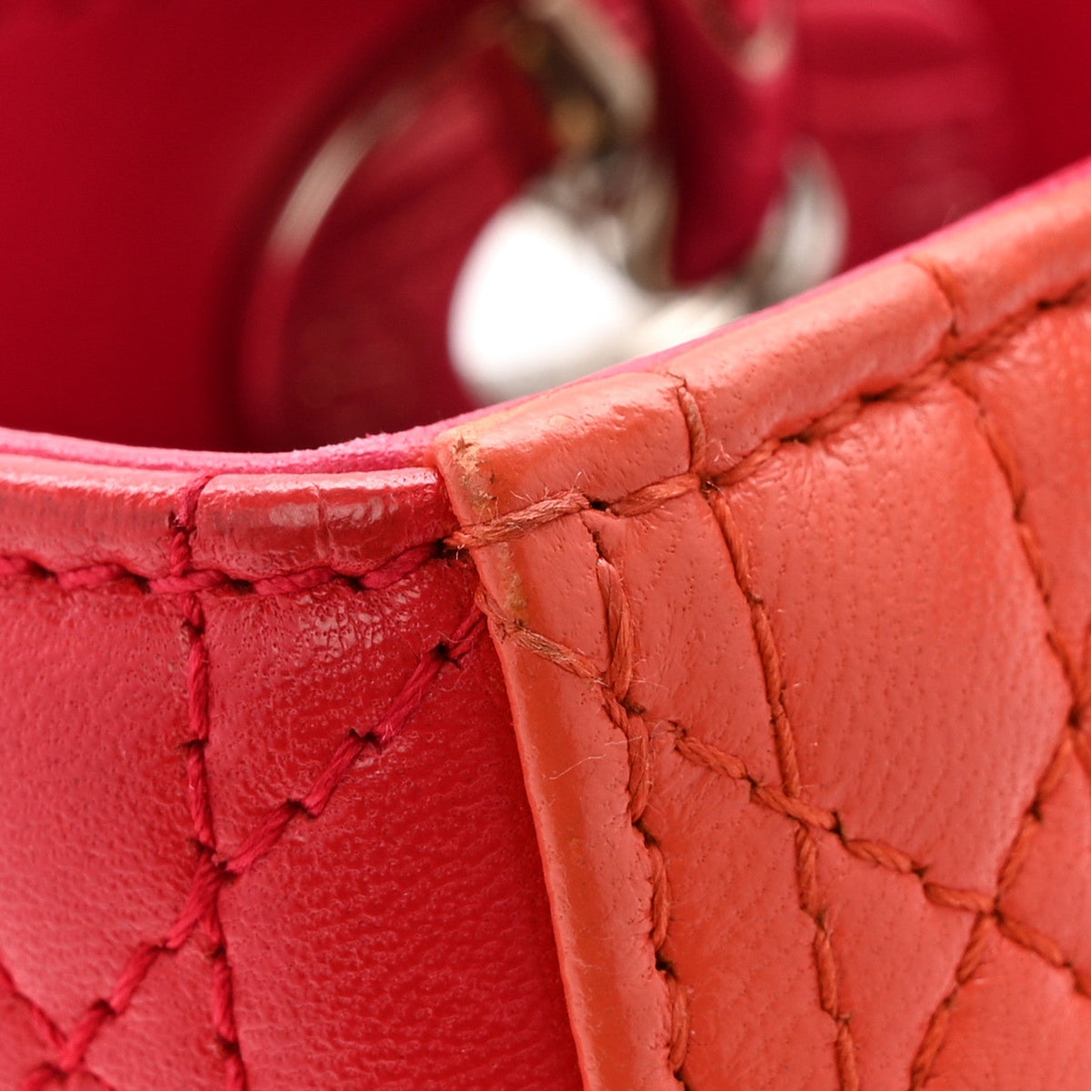 Lambskin Cannage Medium Bi-Color Lady Dior Orange Fuchsia