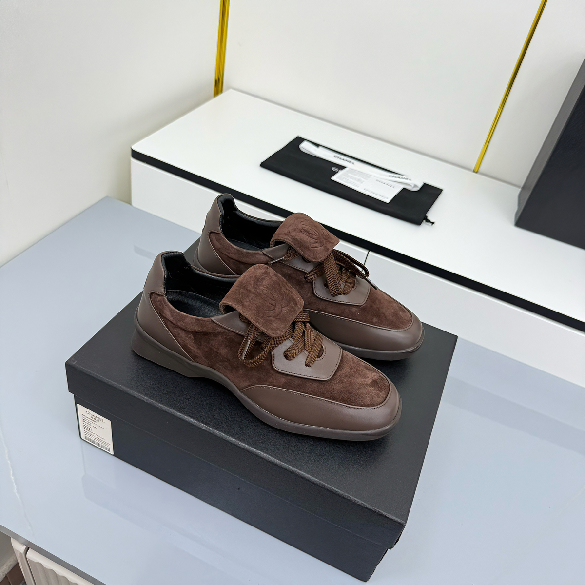 CC 26C New Quilted Training Shoes Brown Suede Sheepskin