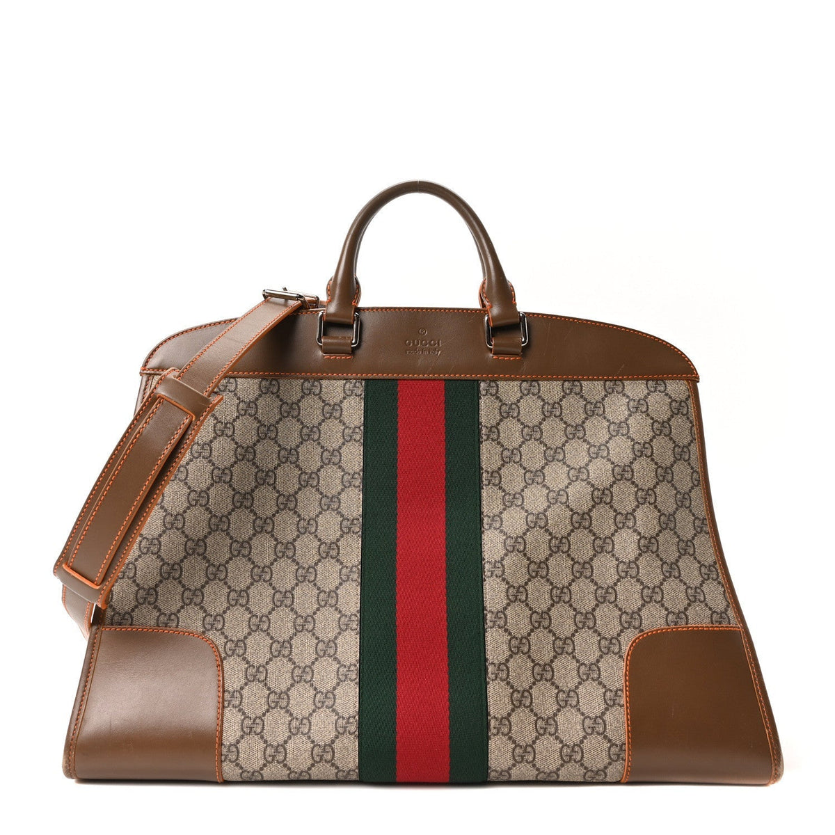 GG Supreme Monogram Medium Web Duffle Beige Brown Orange
