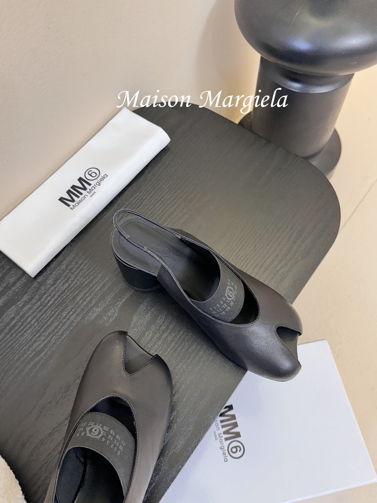 Maison Margiela Split-Toe Peep-Toe Chunky Heel Slingback Black in Sheepskin 580439