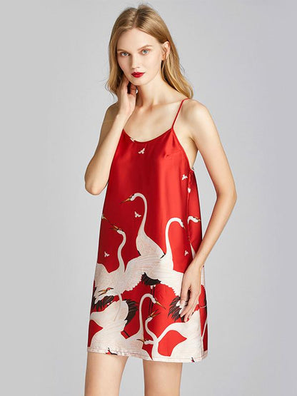 Ice Silk Pajamas Xia Xianhe Silk Small Sexy Charm Sling Skirt Nightdress Women'S Skirt Print Home Clothes