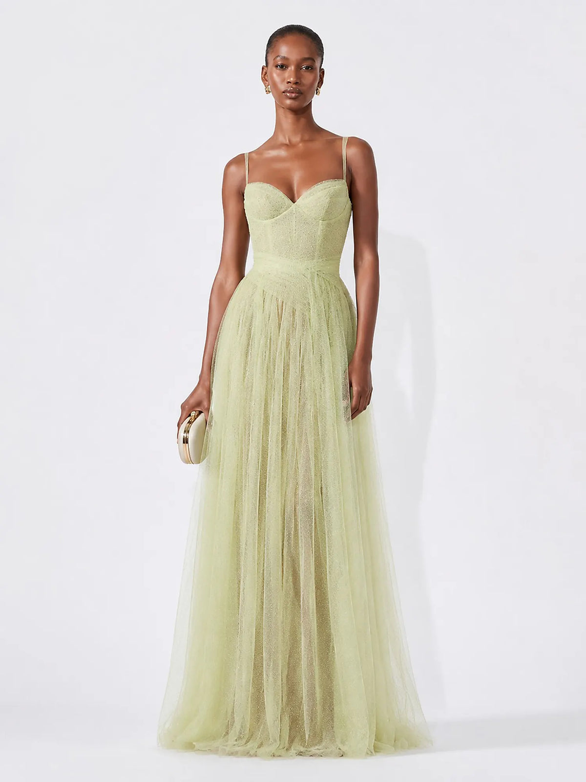 Romina Elegant Tulle Spaghetti Strap Maxi Dress