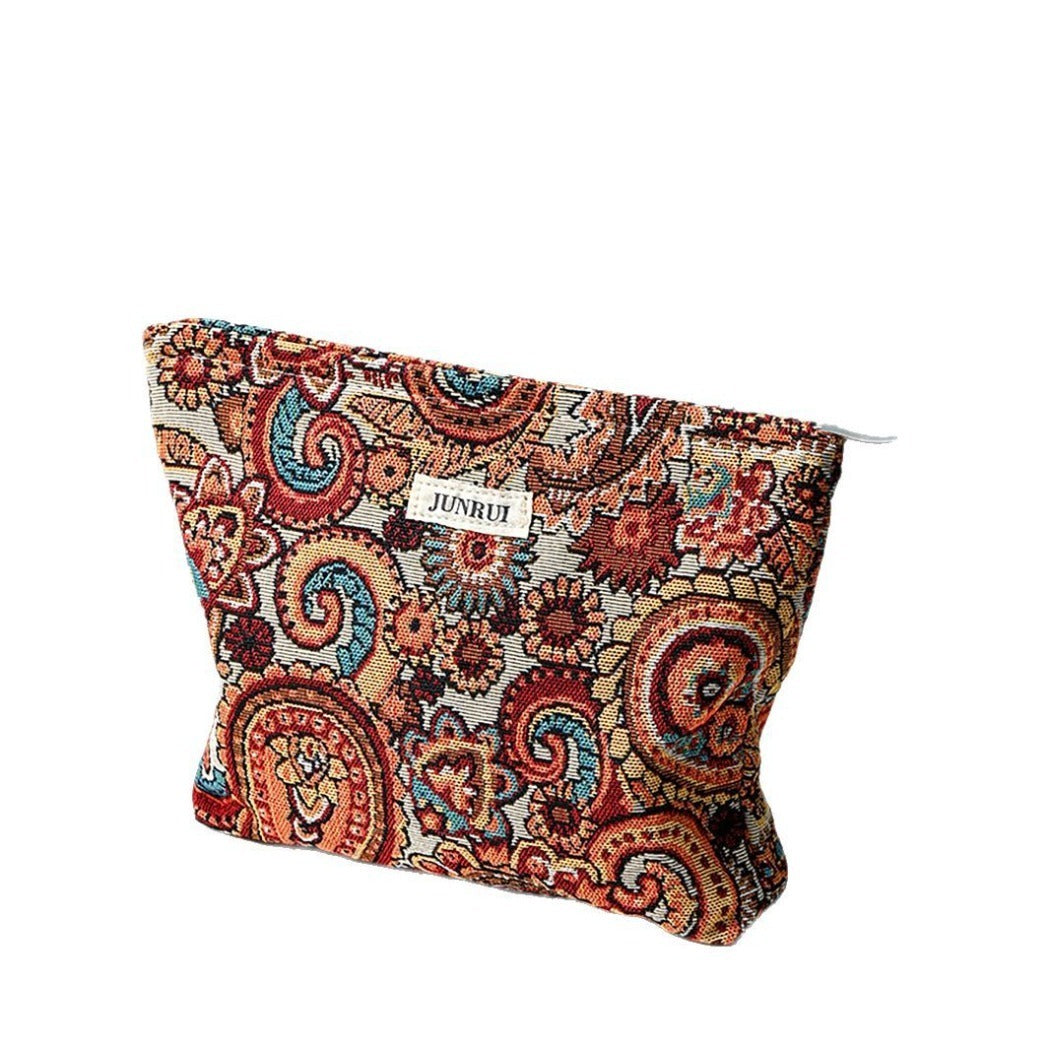 Cosbai - Boho Orange Floral Clutch Bag Zippered Organizer