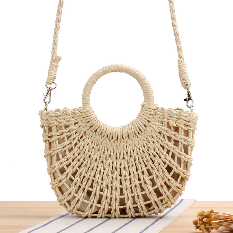 Crochet Market Bag Half-Round Hollow Straw Bag