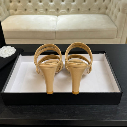 CC 26C Double C Strap Sandals Beige Sheepskin