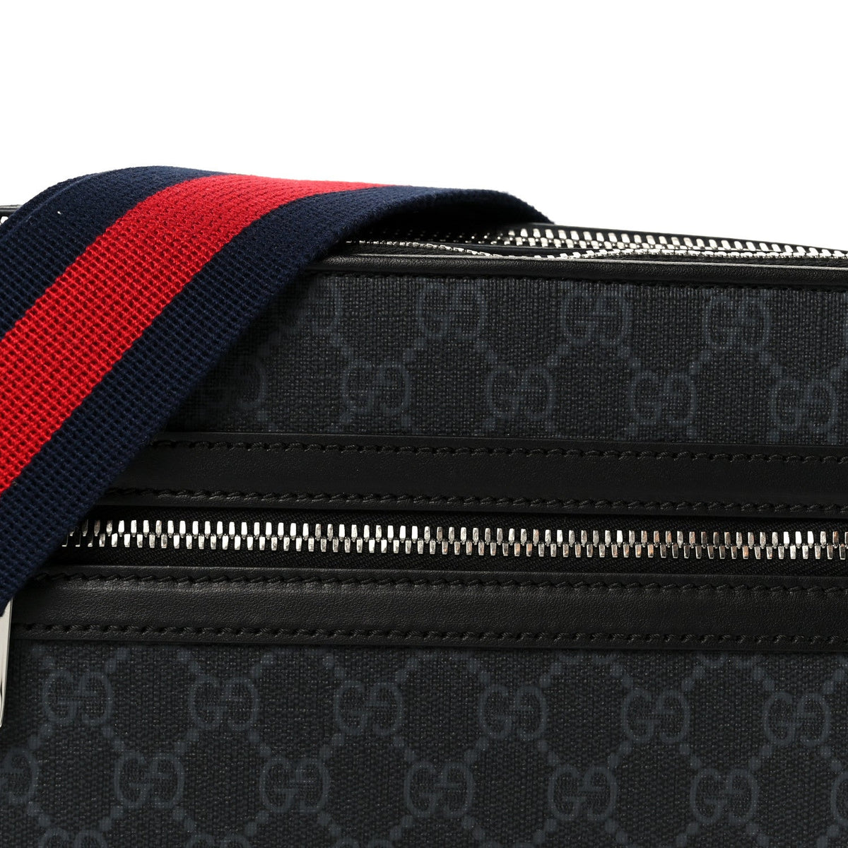 GG Supreme Monogram Calfskin Web Medium Messenger Bag Black Grey